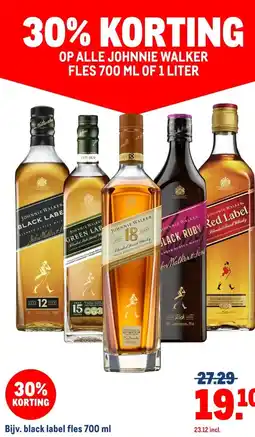 Makro OP ALLE JOHNNIE WALKER FLES 700 ML OF 1 LITER aanbieding