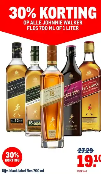 Makro OP ALLE JOHNNIE WALKER FLES 700 ML OF 1 LITER aanbieding