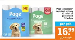 Albert Heijn Page toiletpapier compleet schoon 40 rollen of gerecycled 32 rollen aanbieding