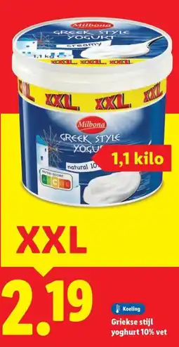Lidl Griekse stijl yoghurt 10% vet aanbieding