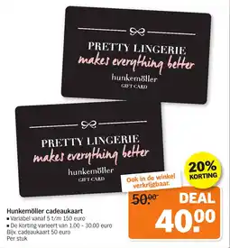 Albert Heijn Hunkemöller cadeaukaart aanbieding