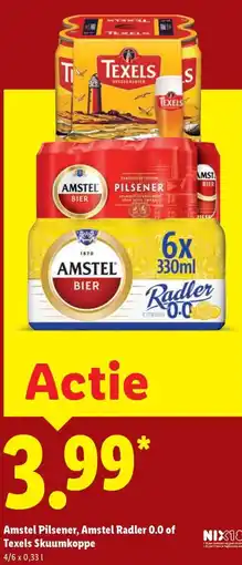 Lidl Amstel Pilsener, Amstel Radler 0.0 of Texels Skuumkoppe aanbieding