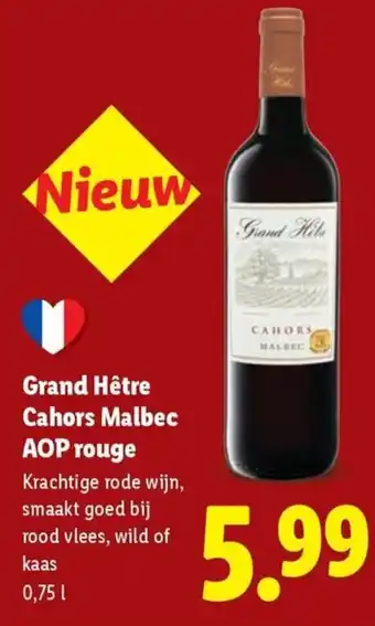 Lidl Grand Hêtre Cahors Malbec AOP rouge aanbieding