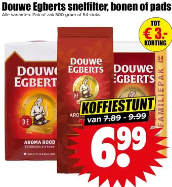 Dirk Douwe Egberts snelfilter, bonen of pads aanbieding