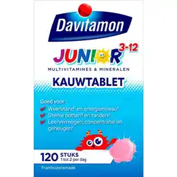 Etos Davitamon Junior 3+ Multivitamine Kinderen Frambozensmaak 120 Kauwvitamines aanbieding