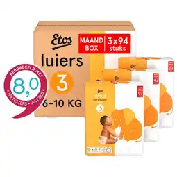 Etos Etos Luiers Midi Maat 3 6-10 kg Maandbox 282 Stuks aanbieding