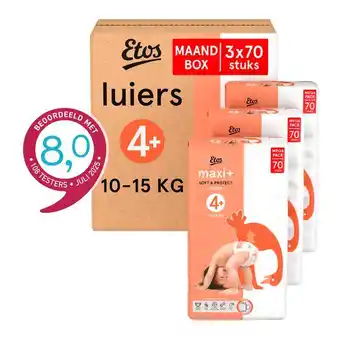 Etos Etos Luiers Maxi+ Maat 4+ 1-15 kg Maandbox 210 stuks aanbieding