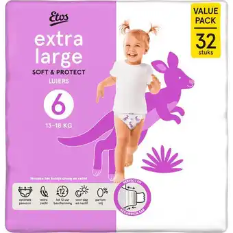 Etos Etos Luiers Extra Large Maat 6 13-18 kg Value pack 32 stuks aanbieding