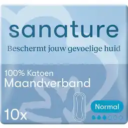 Etos Sanature 100% Katoenen Maandverband Ultra Normaal Zonder Vleugels 10 stuks aanbieding
