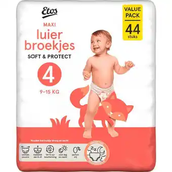 Etos Etos Luierbroekjes Maxi Maat 4 9-15 kg Value Pack 44 stuks aanbieding