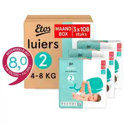 Etos Etos Luiers Mini Maat 2 4-8 kg Maandbox 324 stuks aanbieding