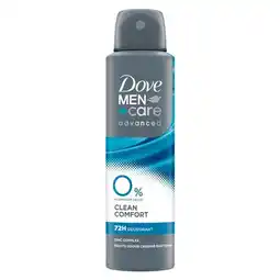 Etos Dove Men+Care Advanced 0% Clean Comfort Deodorant Spray 150 ML aanbieding