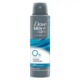 Etos Dove Men+Care Advanced 0% Clean Comfort Deodorant Spray 150 ML aanbieding