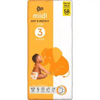 Etos Etos Luiers Midi Maat 3 6-10 kg Value Pack 58 stuks aanbieding