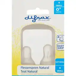 Etos Difrax Flesspeen Natural Small 0+ Maanden Geschikt voor pasgeboren baby’s aanbieding