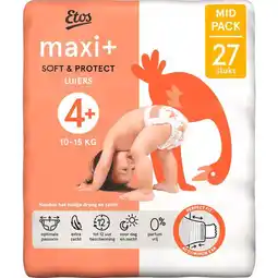 Etos Etos Luiers Maxi+ Maat 4+ 10-15 kg Mid Pack 27 stuks aanbieding
