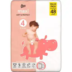 Etos Etos Luiers Maxi Maat 4 9-14 kg Value Pack 48 stuks aanbieding