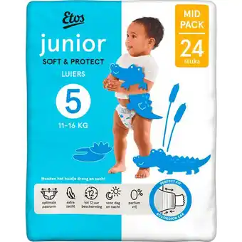 Etos Etos Luiers Junior Maat 5 11-16 kg Mid Pack 24 stuks aanbieding