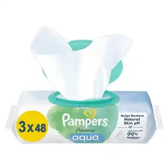 Etos Pampers Harmonie Aqua Billendoekjes 0% Plastic 3x48 Stuks aanbieding