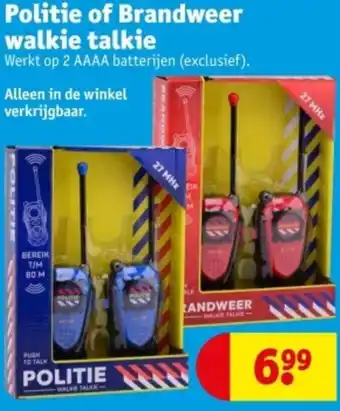 Kruidvat Politie of Brandweer walkie talkie aanbieding
