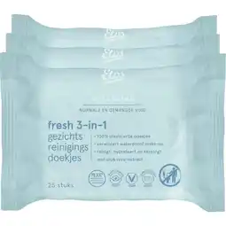 Etos Etos Fresh 3-in 1 Face Cleansing Wipes 3 x 25 stuks aanbieding