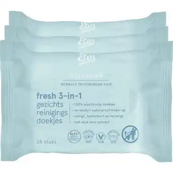 Etos Etos Fresh 3-in 1 Face Cleansing Wipes 3 x 25 stuks aanbieding