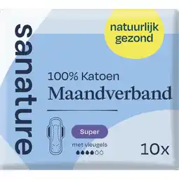 Etos Sanature 100% Katoenen Maandverband Ultra Super Met Vleugels 10 stuks aanbieding