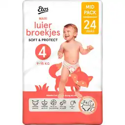 Etos Etos Luierbroekjes Maxi Maat 4 9-15 kg Mid Pack 24 stuks aanbieding