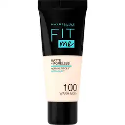 Etos Maybelline New York Fit Me Matte + Poreless Foundation 100 Warm Ivory 30 ML aanbieding