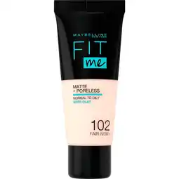 Etos Maybelline New York Fit Me Matte + Poreless Foundation 102 Fair Ivory 30 ML aanbieding