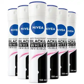 Etos NIVEA Invisible Black & White Original Anti-Transpirant Deodorant Spray 150 ML Multipack 6 stuks aanbieding