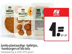 Jumbo Jumbo plantaardige balletjes, hamburgers of bio tofu aanbieding