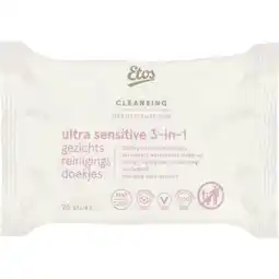 Etos Etos Ultra Sensitive 3-in 1 Face Cleansing Wipes 25 stuks aanbieding