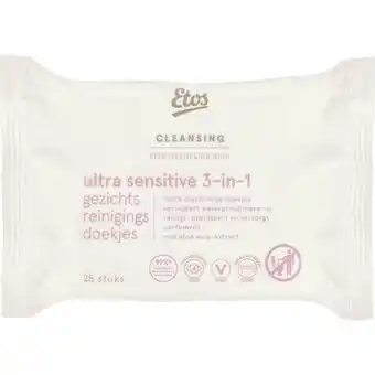 Etos Etos Ultra Sensitive 3-in 1 Face Cleansing Wipes 25 stuks aanbieding