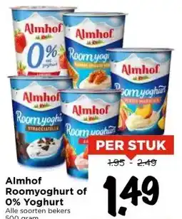 Vomar Voordeelmarkt Almhof Roomyoghurt of 0% Yoghurt aanbieding