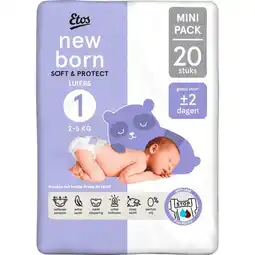 Etos Etos Luiers Newborn Maat 1 2-5 kg Trial Pack 20 stuks aanbieding