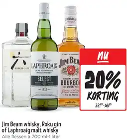 Jumbo Jim Beam whisky, Roku gin of Laphroaig malt whisky aanbieding