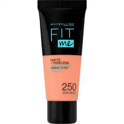 Etos Maybelline New York Fit Me Matte + Poreless Foundation 250 Sun Beige 30 ML aanbieding