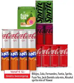 Jumbo Blikjes, Cola, Fernandes, Fanta, Sprite, Fuze Tea, Jack Daniels cola mix, Absolut sprite mix of Hawai aanbieding