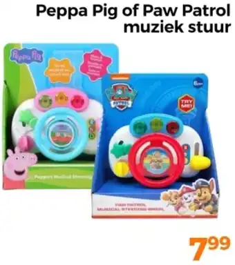 Trekpleister Peppa Pig of Paw Patrol muziek stuur aanbieding