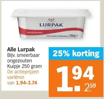 Albert Heijn Alle Lurpak 250 gram aanbieding