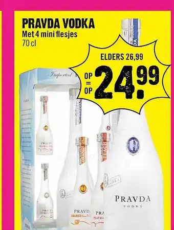 Dirck 3 Pravda vodka met 4 mini flesjes 70 cl aanbieding