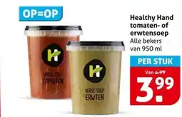 Hoogvliet Healthy Hand tomaten- of erwtensoep aanbieding