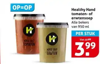 Hoogvliet Healthy Hand tomaten- of erwtensoep aanbieding