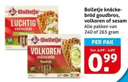 Hoogvliet Bolletje knäcke- bröd goudbros, volkoren of sesam aanbieding