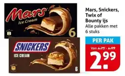 Hoogvliet Mars, Snickers, Twix of Bounty ijs aanbieding