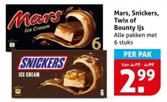 Hoogvliet Mars, Snickers, Twix of Bounty ijs aanbieding