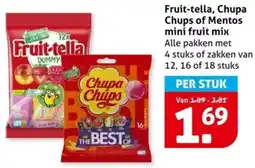 Hoogvliet Fruit tella, Chupa Chups of Mentos mini fruit mix aanbieding