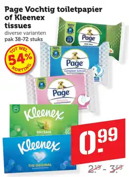 Coop Page Vochtig toiletpapier of Kleenex tissues aanbieding