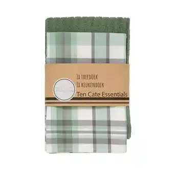 Marskramer Keukenset check groen ten cate 1x theedoek 1x keukendoek aanbieding